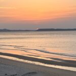 二丈海岸の夕陽と波打ち際